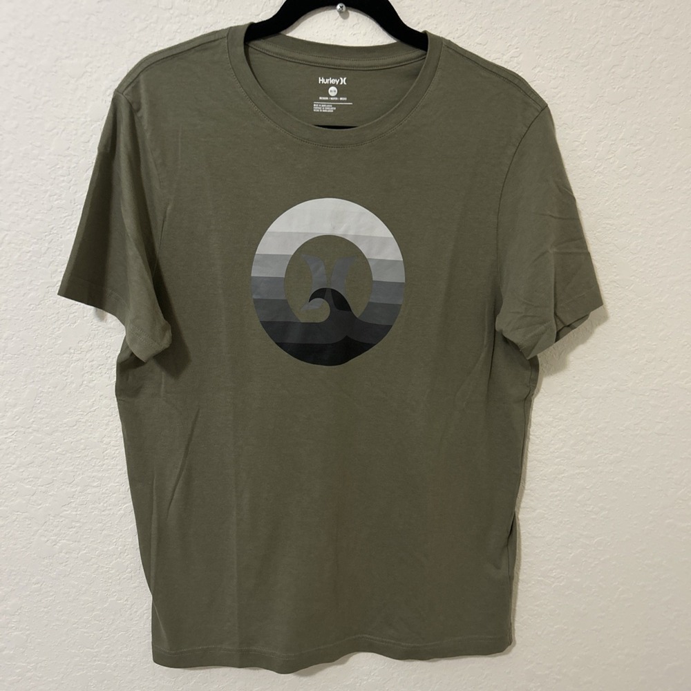 Hurley Men's M Olive Green Circular Wave Graphic Logo Short‎ Sleeve